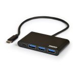 Port USB Type-C to 3 x USB3.0 and 1 x Type-C PD 30cm 4 Port Hub - Black Black