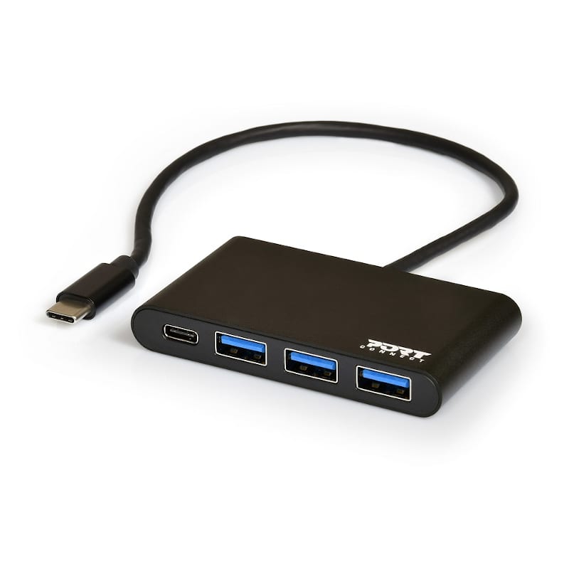 Port USB Type-C to 3 x USB3.0 and 1 x Type-C PD 30cm 4 Port Hub - Black Black