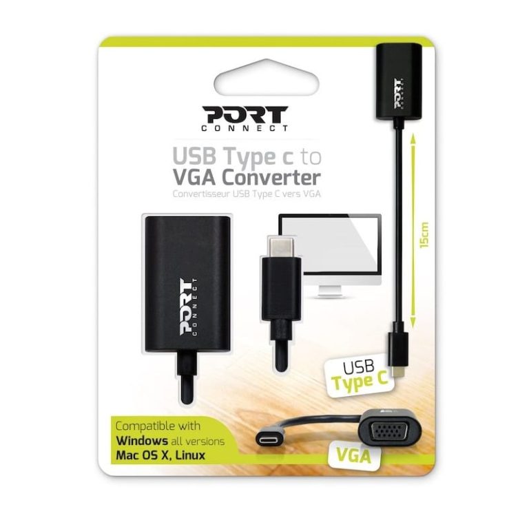 Port Connect Type-C to VGA Converter Black