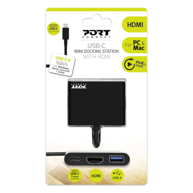 Port USB Type-C to 1 x HDMI|1 x USB3.0|1 x Type-C 60W PD Dock - Black Black