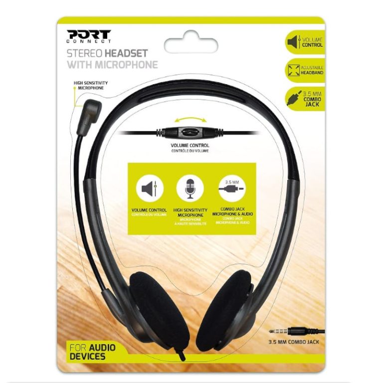 Port Stereo Headset with Mic with 1.2m Cable|1 x 3.5mm|Volume Controller - Black Black
