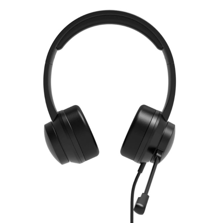 Port Connect USB Headset 1.8m Cable with Mic and Padded/Soft Cushions Black Black