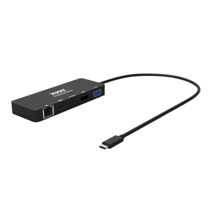 Port USB Type-C to 1 x RJ45|1 x USB3.0 SS|1 x Type-C 85W PD|1 x HDMI2.0|1 x VGA 30cm Cable Dock - Black Black