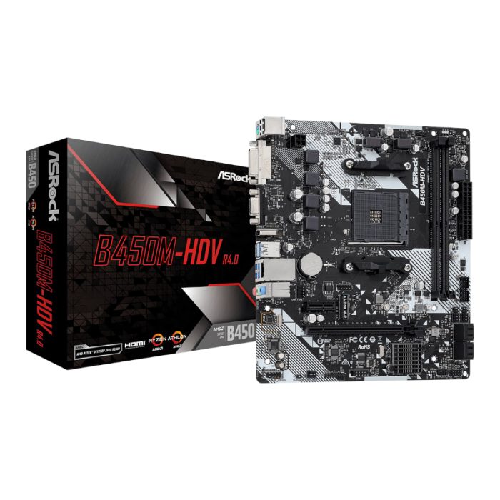 ASRock B450M-HDV R4.0 AMD AM4 M-ATX Motherboard Black