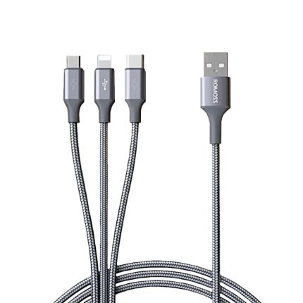 Romoss 3in1 Lightning Charge Sync|Micro USB |Type C to USB 1m Cable - Space Grey Space Grey