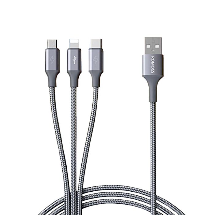 Romoss 3in1 Lightning Charge Sync|Micro USB |Type C to USB 1m Cable - Space Grey Space Grey