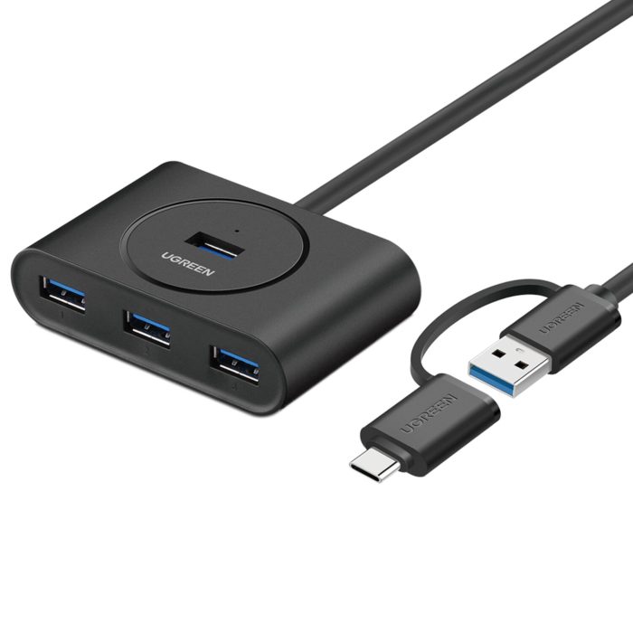 UGREEN 4-Port USB 3.0 Hub with Micro USB | 5Gbps Data Transfer - 0.5m Black