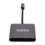 Gizzu 4-in-1 Type-C to Dual HDMI Hub Grey