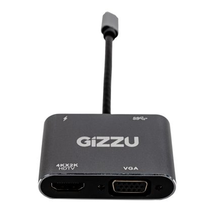 Gizzu 4-in-1 Type-C to HDMI/VGA/USB3.0 Hub Grey