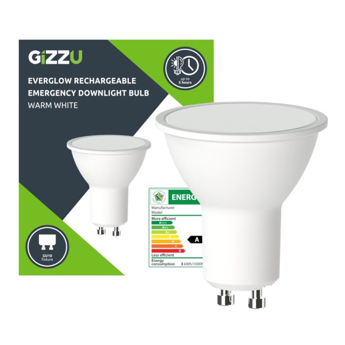 Gizzu Everglow Rechargeable Warm White Emergency Downlight Bulb White