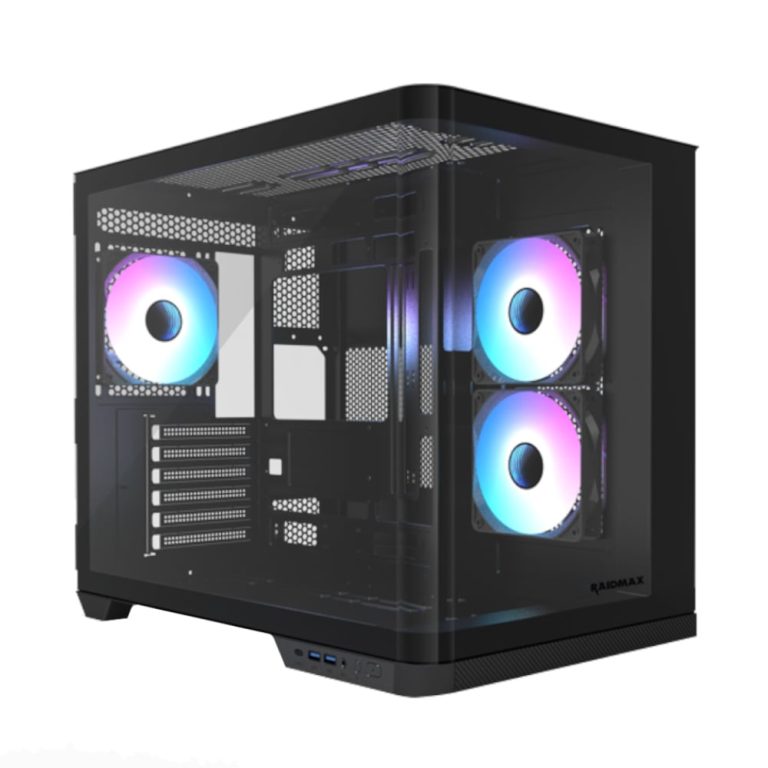 Raidmax I630 ATX | Micro-ATX | ITX ARGB Mid-Tower Dual Chamber Curved Glass Gaming Chassis - Black Black