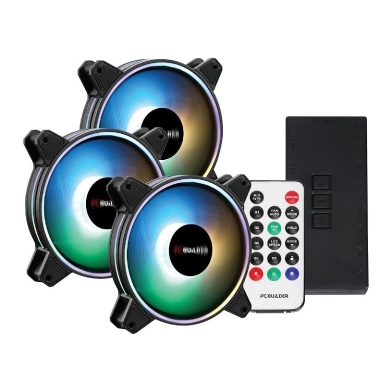 PCBuilder Tempest Chill Fan Kit 3x120MM Dual Glow ARGB Fan + Controller + RF Remote Black