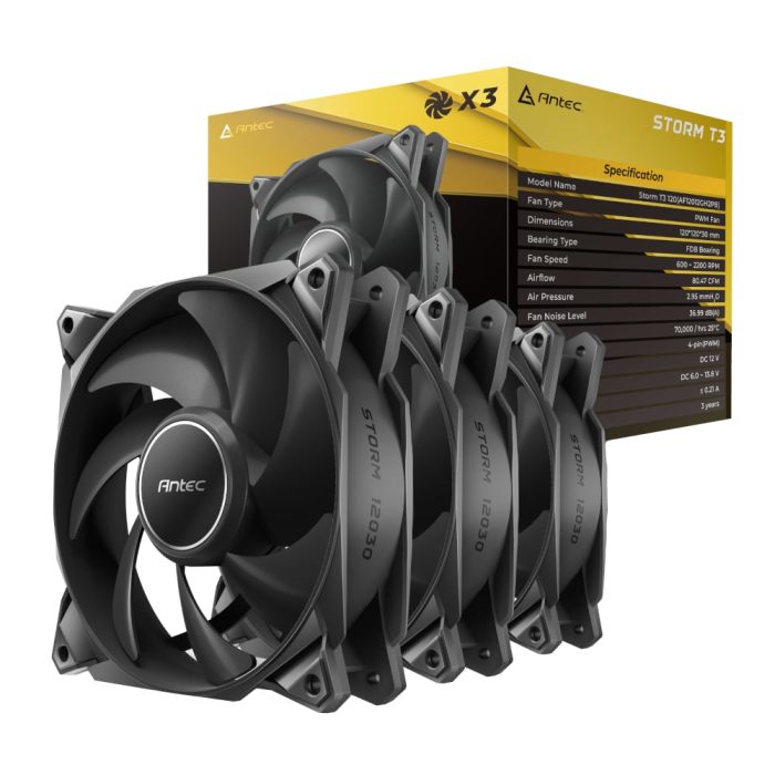 Antec Storm T3 120 PWM Case Fan 3 Pack - Black Black