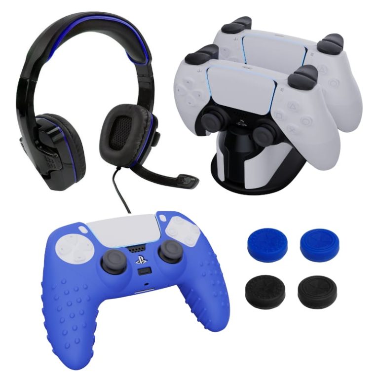 Sparkfox PlayStation 5 Combo Gamer Pack with Headset|Grip Pack|Controller Skin|Charging Dock -