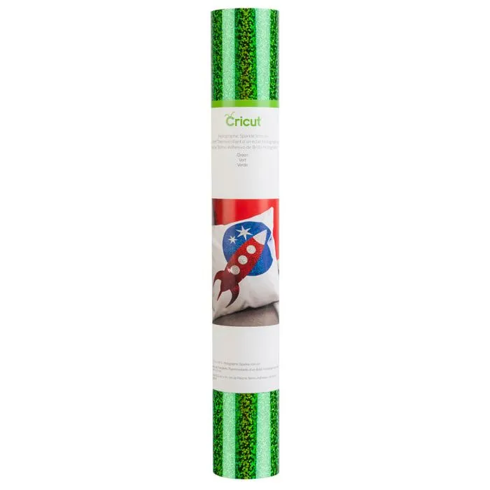 2004139: Cricut holo Sparkle Iron-On 12x24'' (Green) - Cricut Sparkle Iron-on, Heat transfer vinyl roll, Green, Monochromatic, Glossy