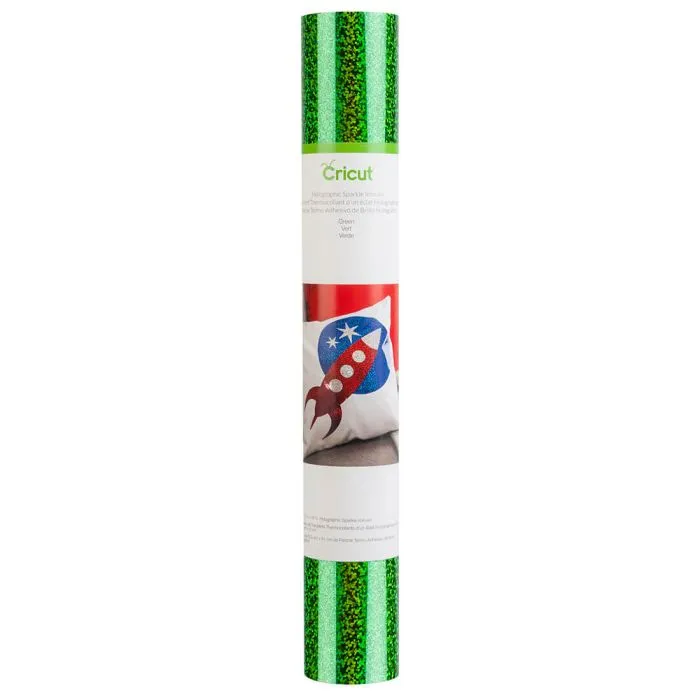 2004139: Cricut holo Sparkle Iron-On 12x24'' (Green) - Cricut Sparkle Iron-on, Heat transfer vinyl roll, Green, Monochromatic, Glossy