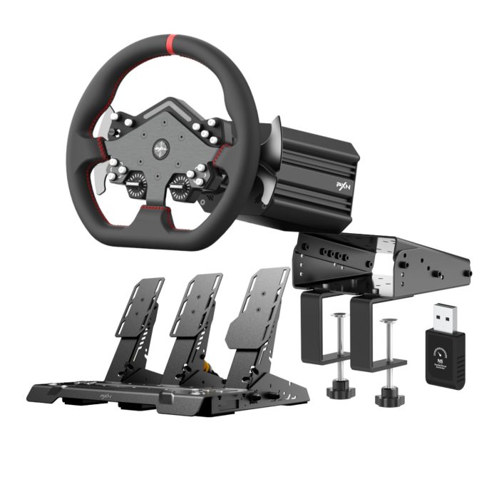 PXN V12 Lite Sim Racing Steering Wheel Bundle Black